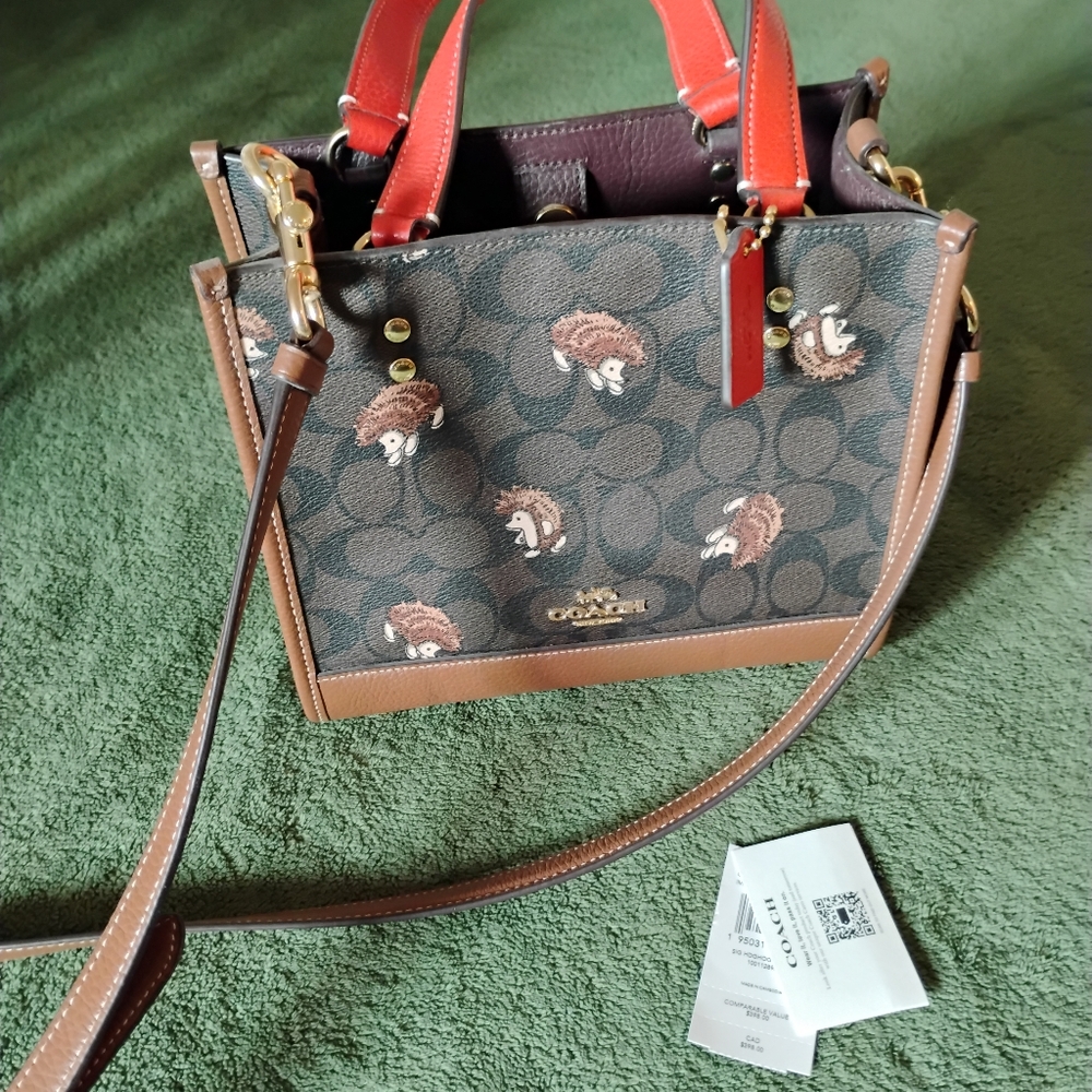 Coach Brown and Red Satchel with Hedgehog Design